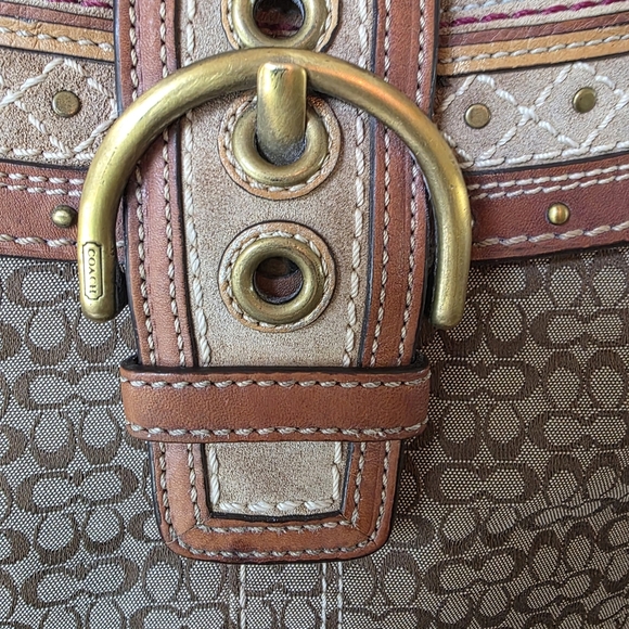 Coach SOHO 2007 Signature C Shoulder/Crossbody Brown Leather Suede Rivet Flap - Picture 3 of 16